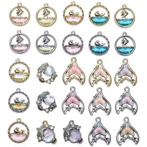 Mariene Zeemeerminstaart Walvis Zeester Schelp Legering Glas Charms Voor DIY Sieraden Maken Ketting Armband Craft Accessoires