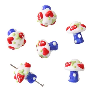 Set van 6 kleurrijke handbeschilderde glazen paddenstoel kralen voor DIY sieraden