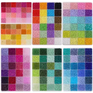 DIY colorful seed bead kit with six 24-compartment storage boxes for jewelry making
