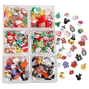 Hars Kerstmis Halloween Bedeltjes Gemengde Feestelijke Flatback Cabochons Voor DIY Sieraden Maken Telefoonhoesje Decoratie Cartoon Kerstman Pompoen Geest Knutselbenodigdheden