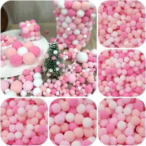 Pink White Plush Pom Poms Fluffy Balls Mixed Sizes DIY Arts Crafts Materials For Kids Creative Handmade Decorations Pom Poms
