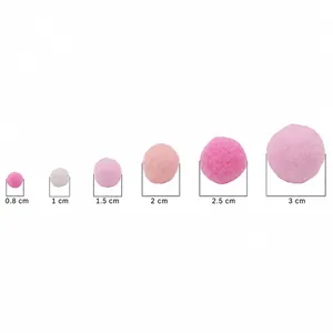 Pink and white plush balls DIY craft materials in 6 sizes from 0.8cm to 3.0cm