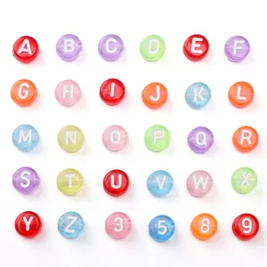 Acrylic Letter Beads Alphabet Number Beads Colorful Transparent Flat Round Loose Beads For DIY Bracelet Necklace Jewelry Making Crafts