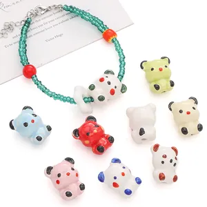 Handmade ceramic panda beads in various colors for DIY bracelets and charms