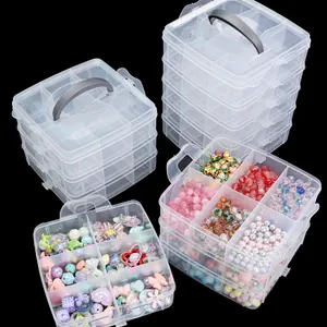 Caja de Almacenamiento de Joyas de Plástico Multicapa Transparente Ajustable Con Mango Para Pendientes Anillos Cuentas Organizador de Juguetes Artesanales