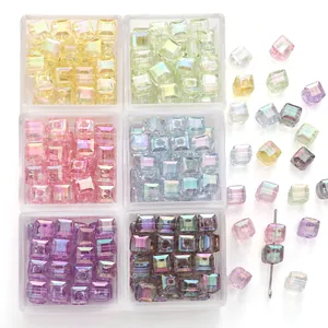 Aurora Magic Color Acrylic Cube Beads Transparent AB Coating Square Spacer Beads For DIY Bracelet Necklace Phone Chain Jewelry Making