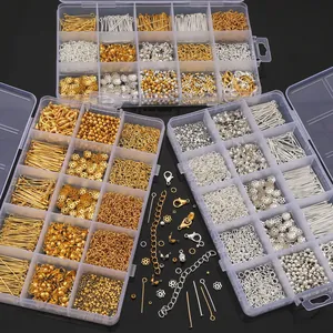 Kit para hacer joyas DIY con cierres de langosta y anillas en cajas de 15 celdas