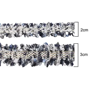 Détail de ruban de dentelle tissé bleu de 2cm et 3cm avec fil doré pour couture DIY