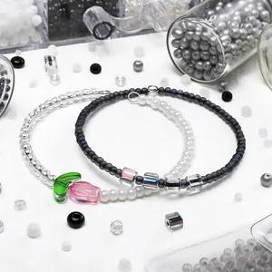 Handmade DIY choker set with glass beads, tulip pendant and pearl accents for jewelry making