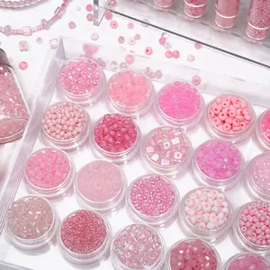 Barbie pink glass seed beads 2-4mm DIY jewelry making set in clear storage jars