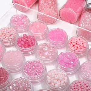 Barbie pink glass seed beads kit for DIY jewelry in multiple shapes and textures