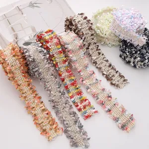 Ruban de dentelle à franges multicolores avec fil d'or pour vêtements et sacs DIY