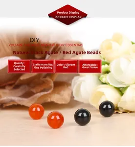 Macro shot of polished black and red onyx round beads for DIY jewelry making and crafts