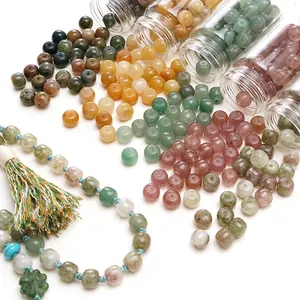Natural 8x7mm stone beads in assorted colors with tassel and clover pendant charm