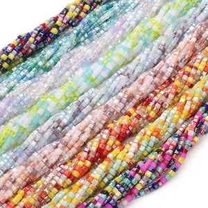 Multicolor Cubic Faceted Glass Beads For DIY Necklace Bracelet Making Small Square Spacer Beads Handmade Jewelry Craft Materials