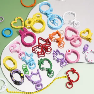 Colorful multi-shape alloy spring carabiner keychains in heart, star and cat silhouettes