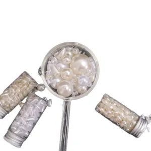 Set perline ABS bianche con gocce, perle tonde, cucchiaio in metallo e flaconi trasparenti