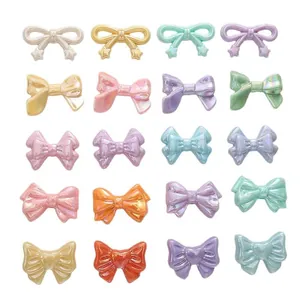 20pcs colorful acrylic bow beads set with iridescent pearl finish for DIY jewelry crafts