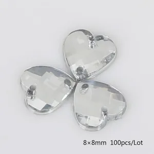 Hartvormige acryl steentjes met zilveren metalen basis om te naaien 100st 8x8mm