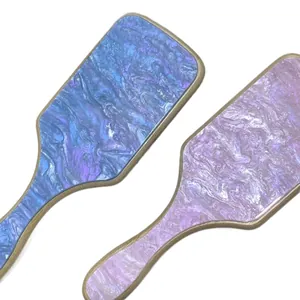 Brosse à cheveux pneumatique motif océan en acétate avec manche en bambou poli