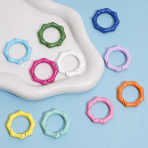 Colorful alloy spring rings with bamboo texture for DIY keychains and bag accessories