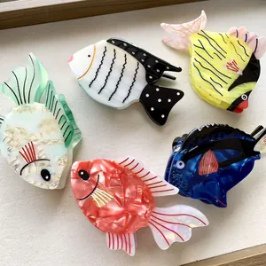Acetate Tropical Fish Hair Claw Clip Cute Animal Shape Marble Texture Hair Jaw Clip Fashion Hair Accessory For Women Girls