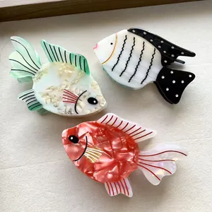 Three-piece set of ocean-themed acetate fish hair claws with pearlescent finish