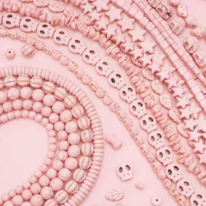 Assortiment de perles en turquoise rose formes crâne étoile et feuille pour bijoux DIY