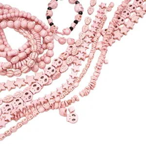Lot de perles en turquoise rose synthétique avec formes d'étoiles et de crânes pour bijoux