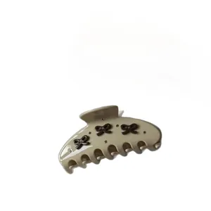 Molla per capelli in acetato beige con fiocchi neri per donna versatile stile coreano