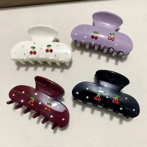 Damen Acetat Kirsche Haarkralle Elegant Strass Eingelegt Shark Clip Exquisite Frisurengestaltung Zubehör Für Den Alltag