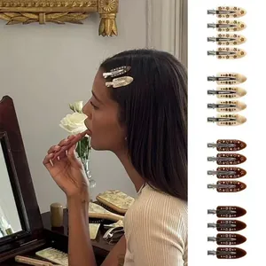 Franse Acetaat Strass Haarclips Voor Vrouwen Elegante Marmeren Eendenbekclip Zijspeld Zoete Ster Maan Florale Haarpelden