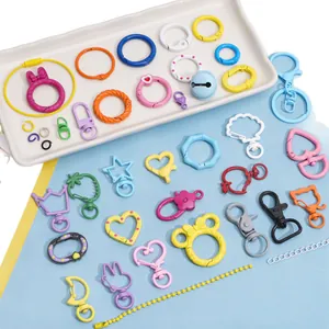 Colorful alloy spring rings and multi-shape keychains for DIY jewelry making accessories