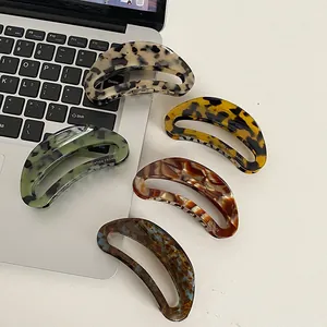 French Style Cellulose Acetate Large Hair Claw Tortoiseshell Marble Pattern Hollow Crescent Hair Clip Women Accessories
