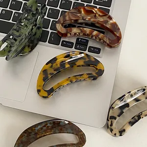 Set of 5 large acetate claw clips in tortoiseshell and marble patterns for long hair