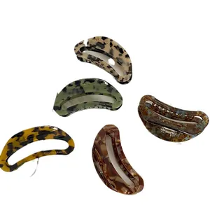 Set of 5 large acetate claw clips in leopard, marble, and floral patterns for hair
