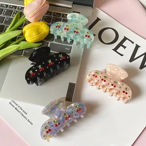 Vintage Haarklammern aus Acetat mit Kirsch-Design und Strass in verschiedenen Farben