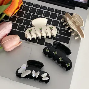 French style double-sided butterfly hair claws with rhinestones and floral patterns