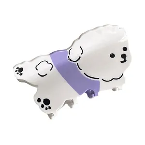 Pince à cheveux mignonne en acétate motif chien blanc avec détail violet pour femme