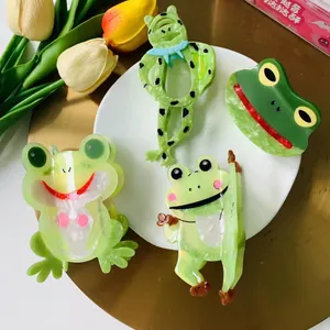 Cartoon Funny Frog Hair Claw Clip Cute Acetate Shark Clip Large Dopamine Hair Accessory For Women Girls Green Animal Design