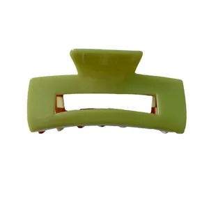 Minimalist light green rectangular hollow hair claw clip for elegant women styling