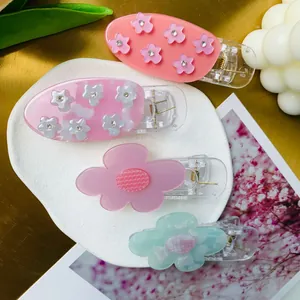Ensemble de 4 barrettes à cheveux en acétate avec fleurs roses et strass
