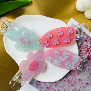 Pince à Cheveux Fleur en Acétate Douce pour Femmes Pince Latérale Ornée de Strass Style Coréen Accessoires de Coiffure