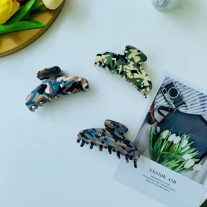 Große Acetat Haarklammer Tarnung Marmor Textur Haifischclip Elegantes Luxus Haarschmuck Für Damen Haarstyling
