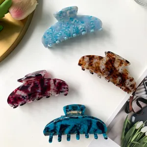 Large Acetate Hair Claw Clip Elegant Marble Tortoiseshell Feather Pattern Shark Clip Fashion Hair Accessory For Women Hair Catch Jaw Clip