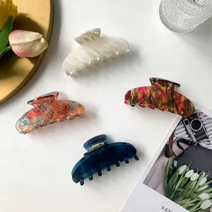 Vintage Cellulose Acetate Large Hair Claw Marble Shark Clip Elegant Non-Slip Accessory For Women Daily Hair Styling Tool