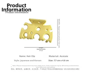 Pince à cheveux en acétate forme fromage avec dimensions 7,7 cm par 4,8 cm