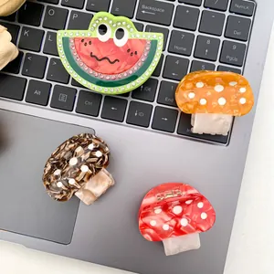 Niedliche Acetat Wassermelone und Pilz Haarklammern Strass Cartoon Frucht Hai Clips Damen Mädchen Haarschmuck