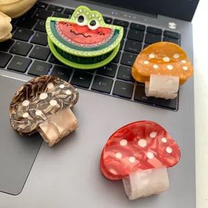 Süße Acetat-Haarklammern mit Wassermelone- und Pilz-Design und Glitzersteinen