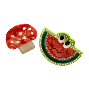 Niedliche Acetat-Haarclips mit rotem Pilz und strassbesetztem Wassermelonen-Design